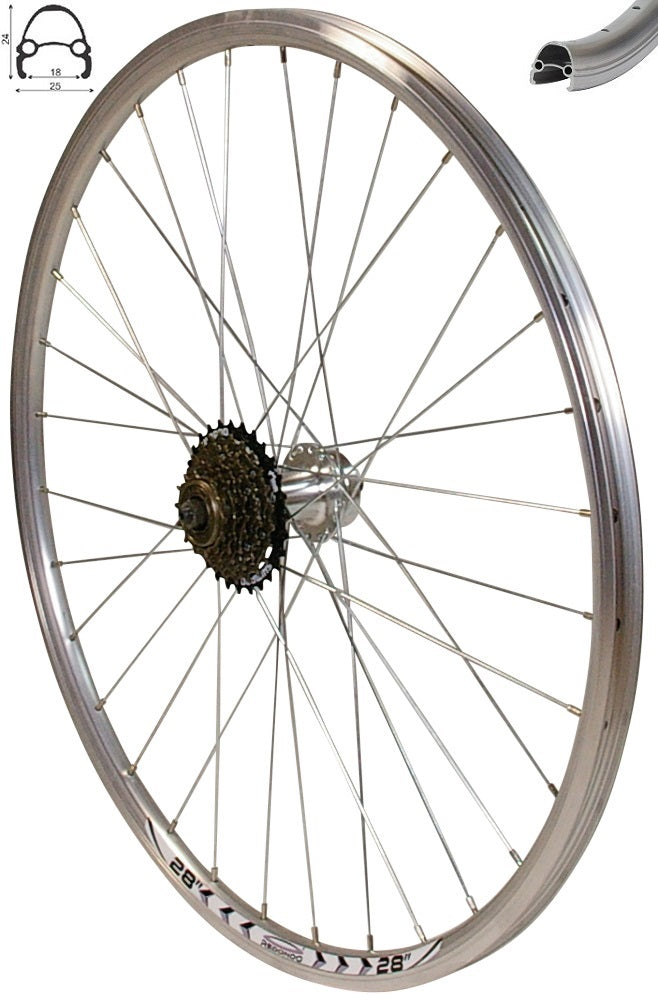 REDONDO 28 Zoll Hinterrad Silber mit 6-fach Kranz und Schnellspanner