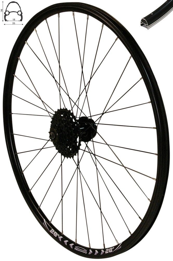 REDONDO 28 Zoll Hinterrad Schwarz mit 8-fach Shimano Kassette – redondo