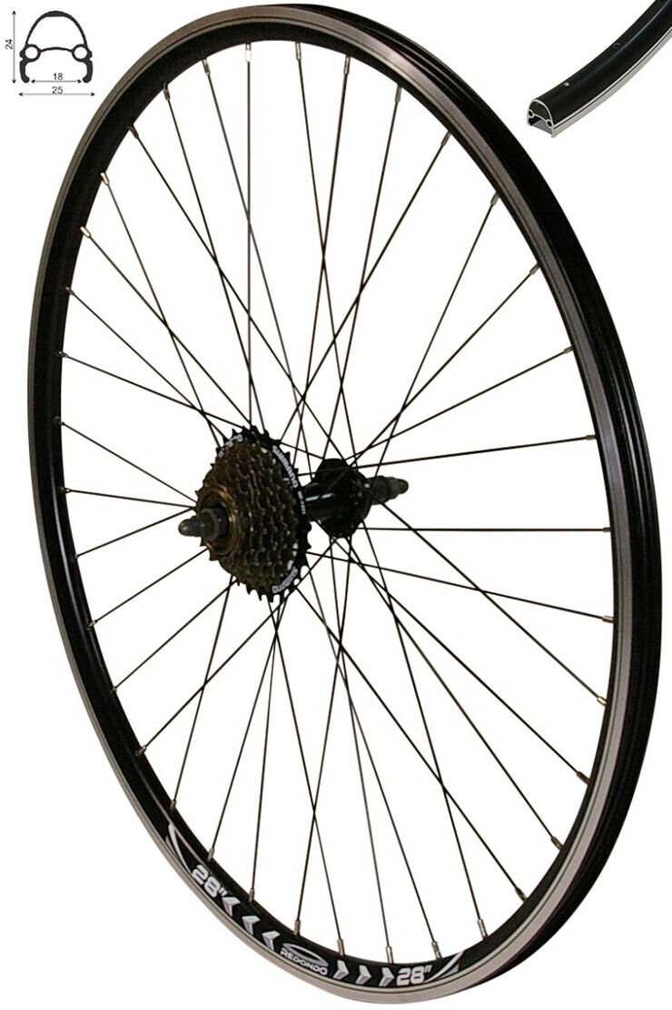 mountainbike felge 28 zoll REDONDO 28 Zoll Hinterrad Schwarz Hohlkammerfelge mit 7-fach Kranz – redondo