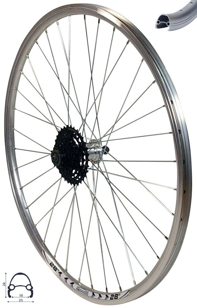 REDONDO 28 Zoll Hinterrad Silber mit 9-fach Shimano Kassette – redondo