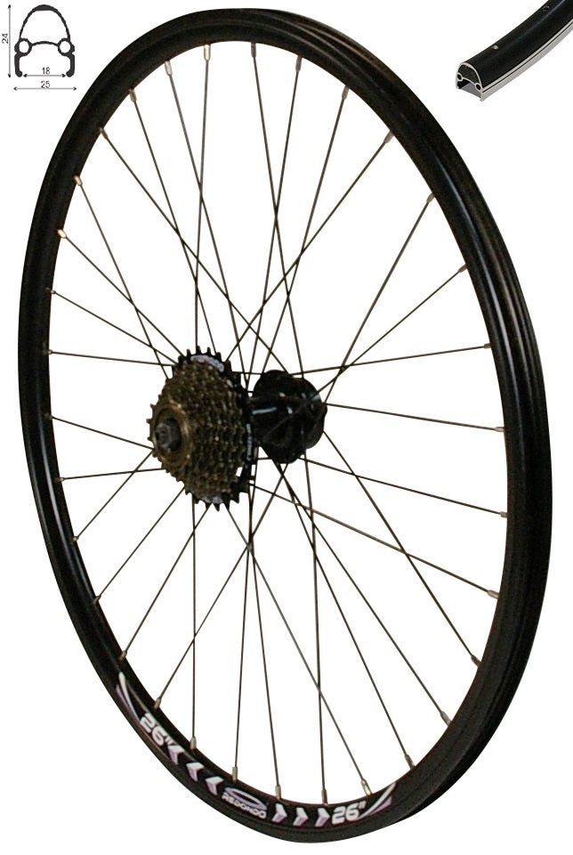 REDONDO 26 Zoll Hinterrad Schwarz mit 7-fach Kranz und Schnellspanner – redondo