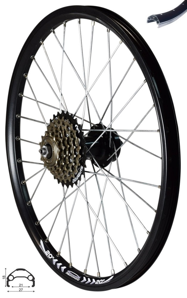 20 zoll fahrrad felgen kaufen REDONDO 20 Zoll Hinterrad Schwarz Kastenfelge mit 6-fach Kranz – redondo