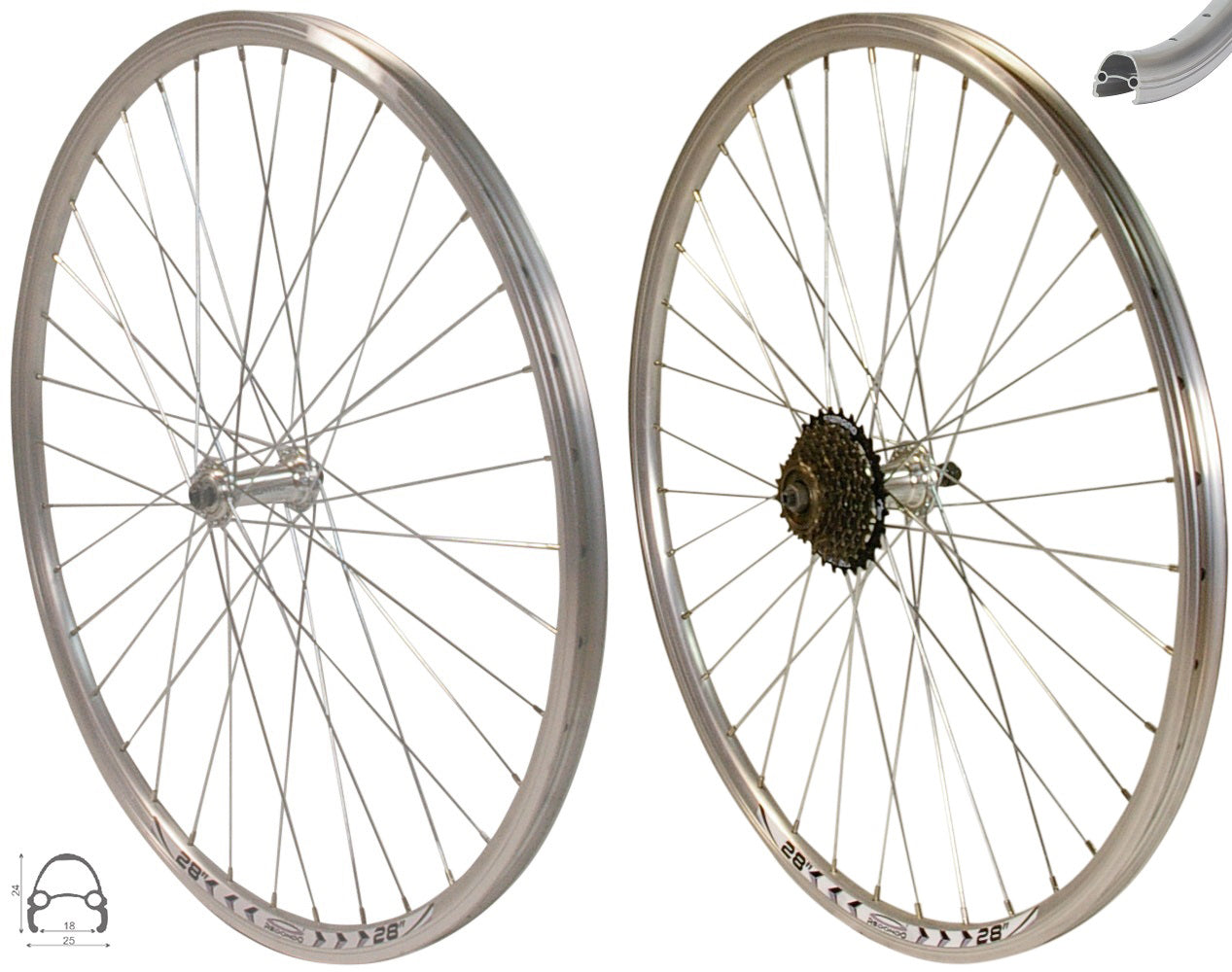 REDONDO 28 Zoll Laufrad Set Hinterrad mit Vorderrad Silber Hohlkammerf – redondo